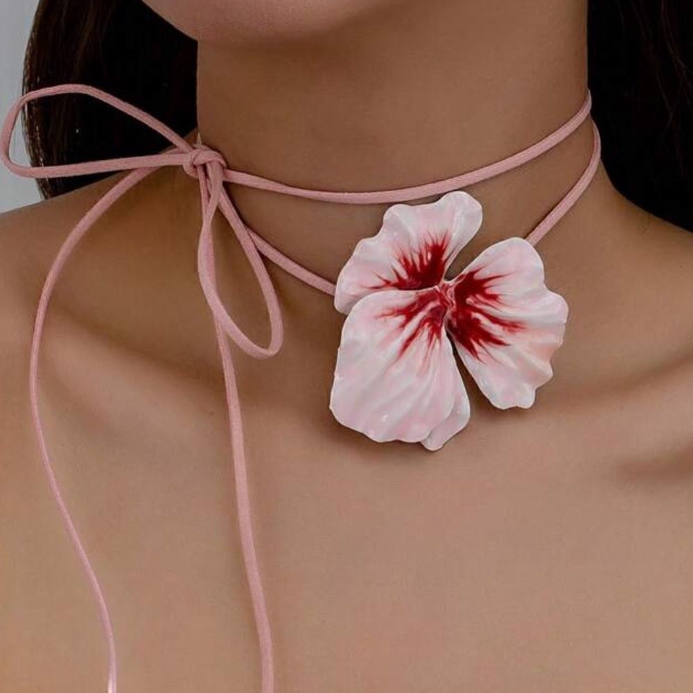 Pink flower choker N589